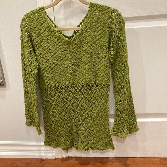 Hand Made Crochet tunic. Size 8 in avocado green color. - Picture 1 of 11
